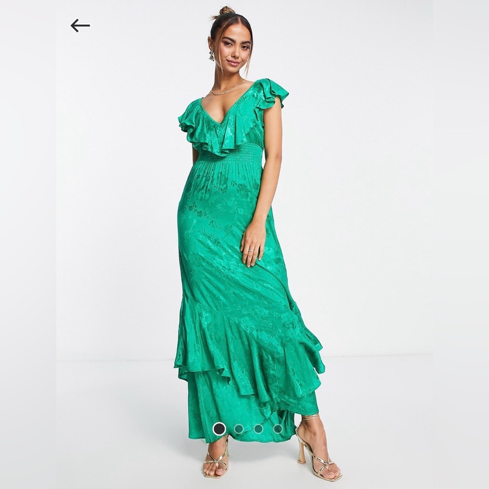 ASOS Hope & Ivy ruffle maxi tea dress in vivid green